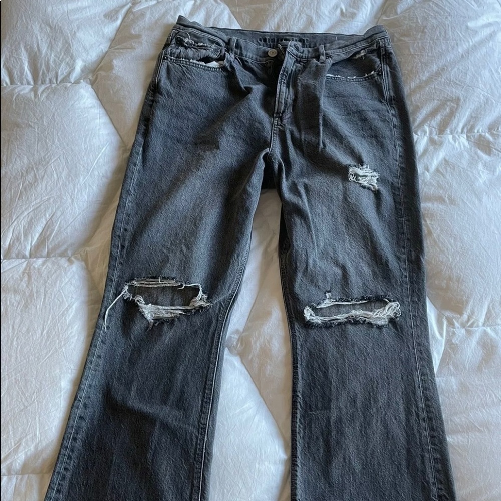 American Eagle Outfitters Gray Distressed Flare Jeans